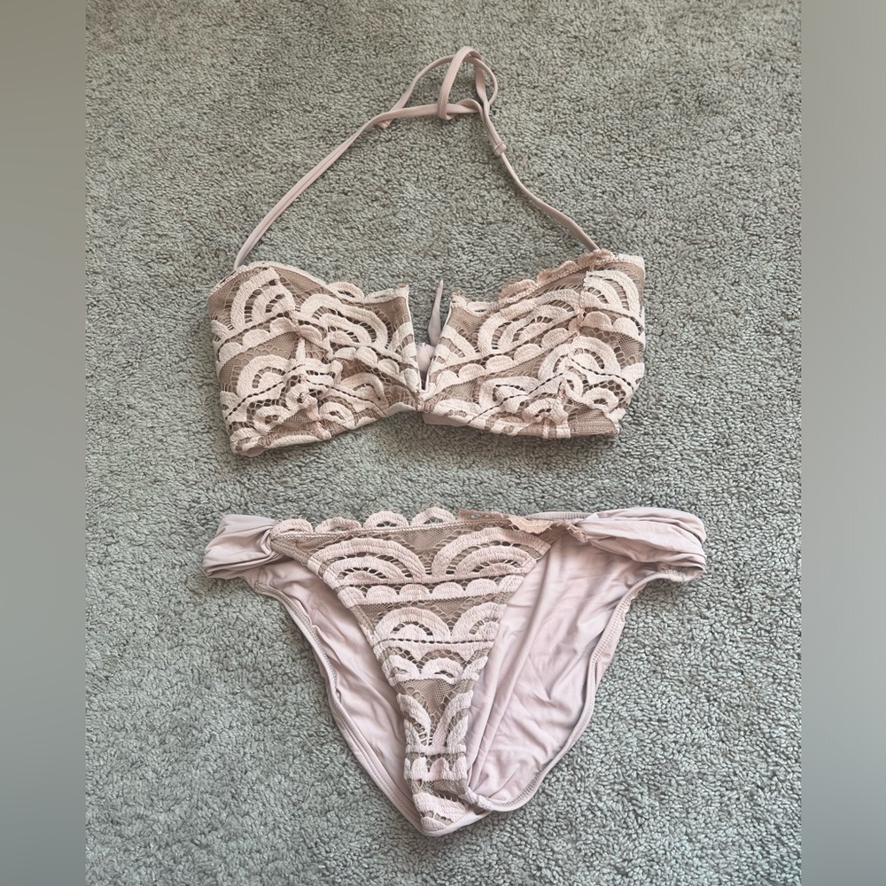 PQ swim tan/pink top and bottom. Worn once. Excellent condition.